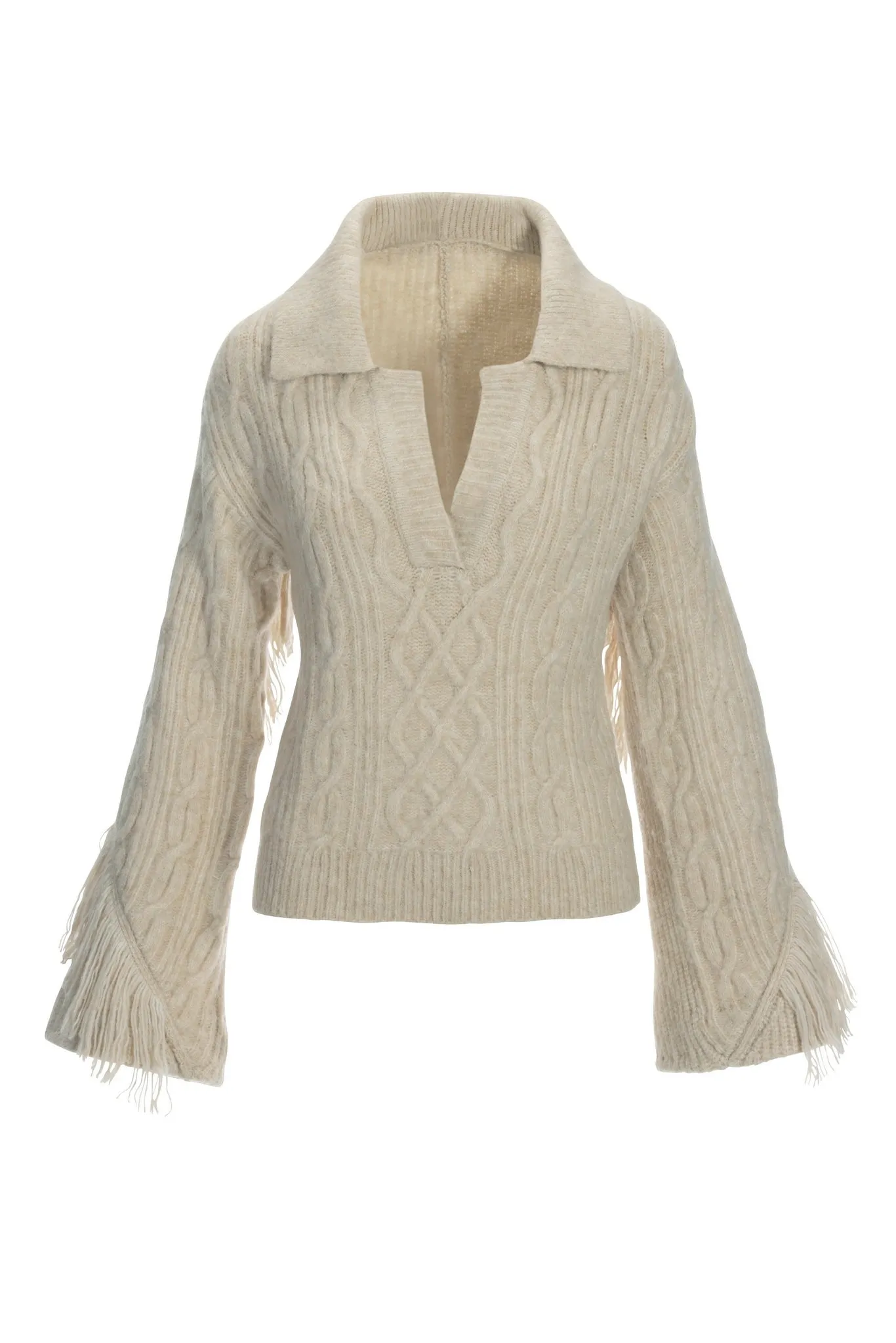 Cable Fringe Collar Sweater Heather Oatmeal sold by Boston Proper product image thumbnail 2