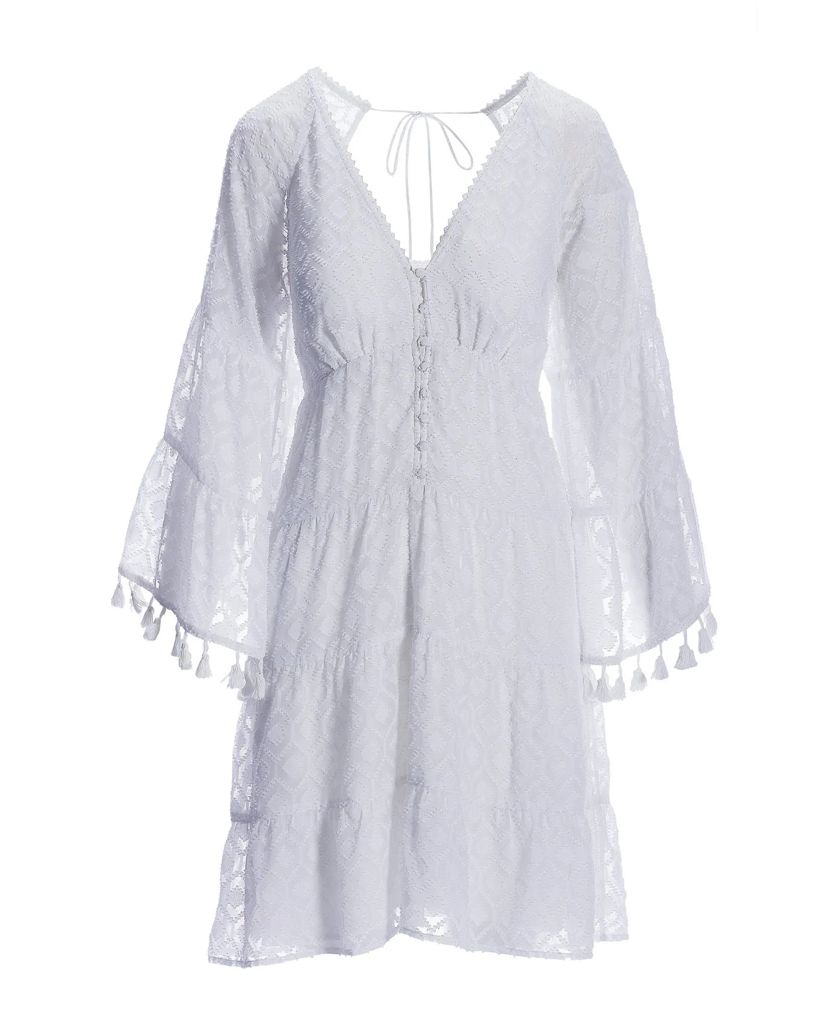 Long Sleeve Novelty Fabric Tassel Trim Dress White sold by Boston Proper product image thumbnail 2