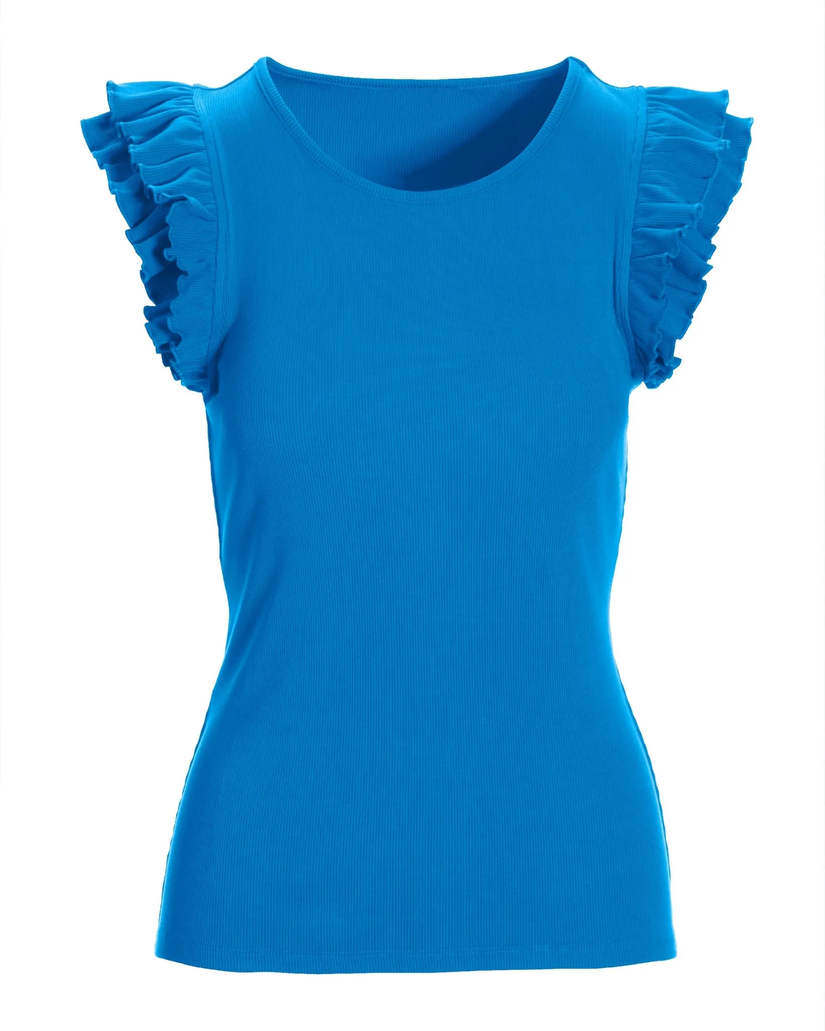 So Essential Rib Ruffle Shoulder Tank Indigo Bunting sold by Boston Proper product image thumbnail 2