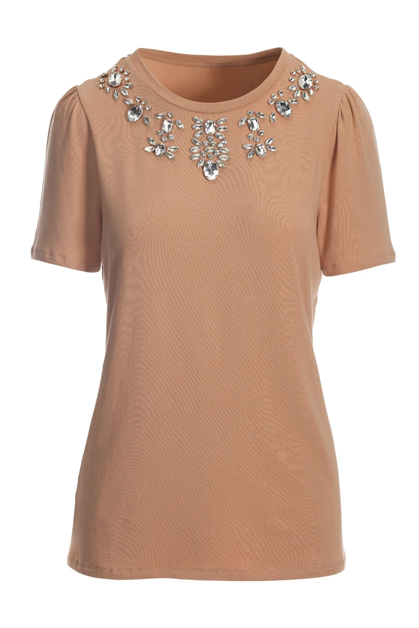Jeweled Neck T Shirt Tan sold by Boston Proper product image thumbnail 2