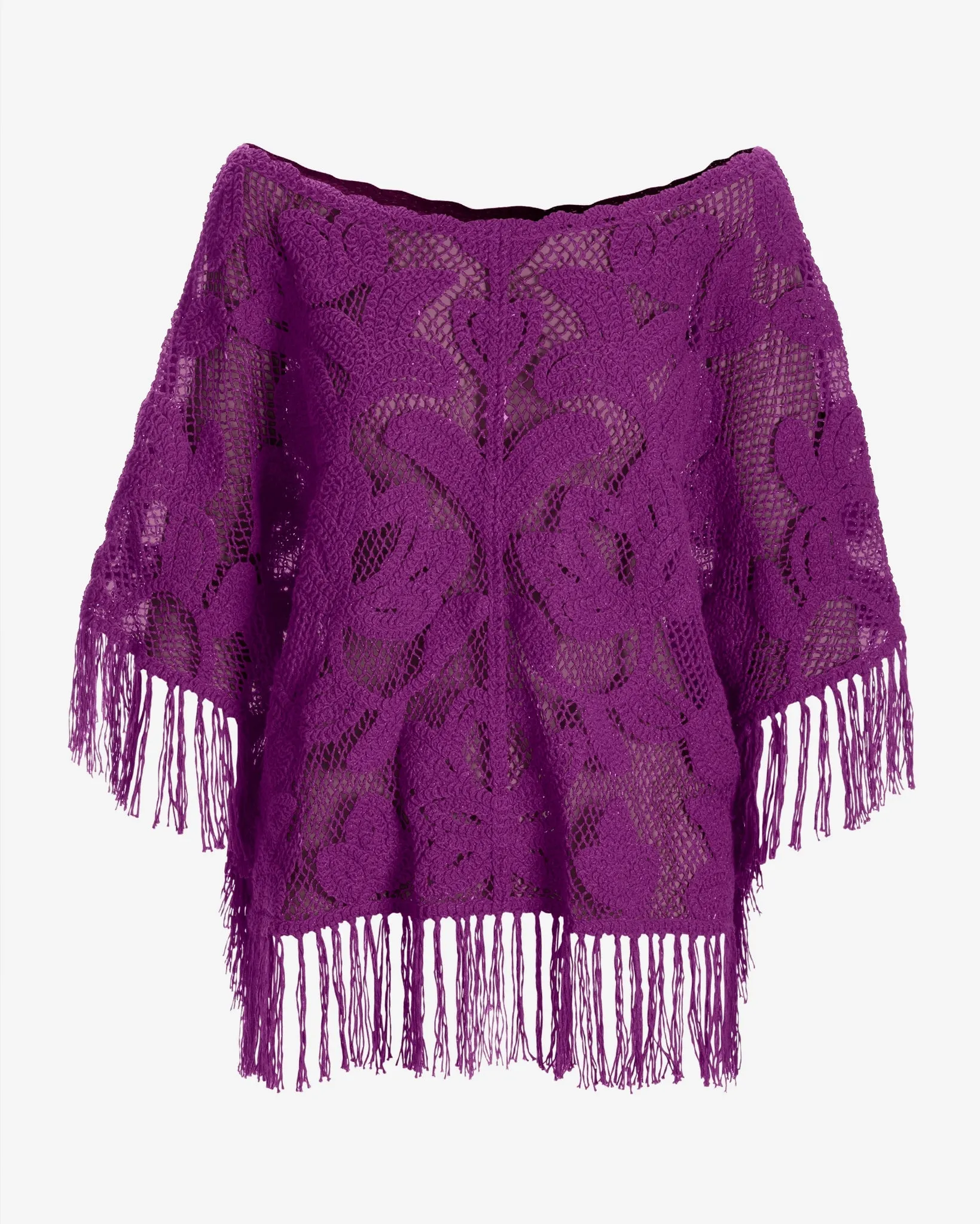 Crochet Slouchy Fringe Poncho Sparkling Grape sold by Boston Proper product image thumbnail 2