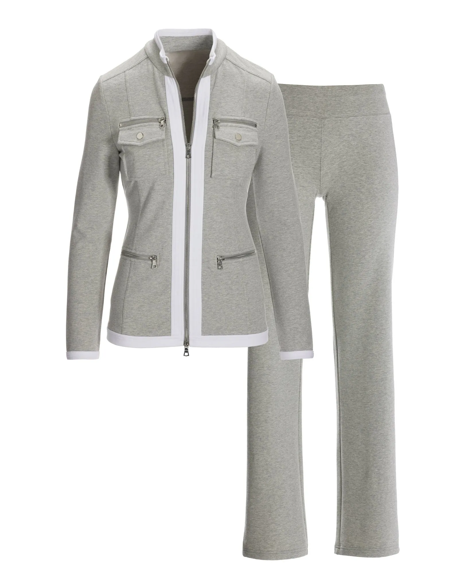 Chic Zippered Sport Coordinate Set Heather Gray/White sold by Boston Proper product image thumbnail 2