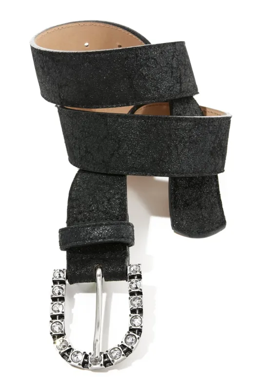 Embellished Rhinestone Buckle Belt Black sold by Boston Proper