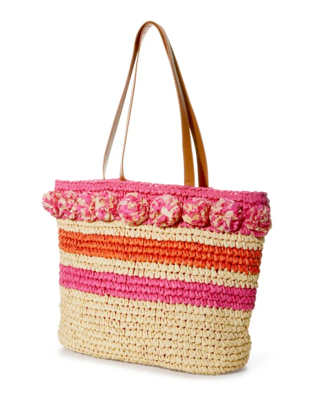Straw Floral Tote Natural/Pink sold by Boston Proper