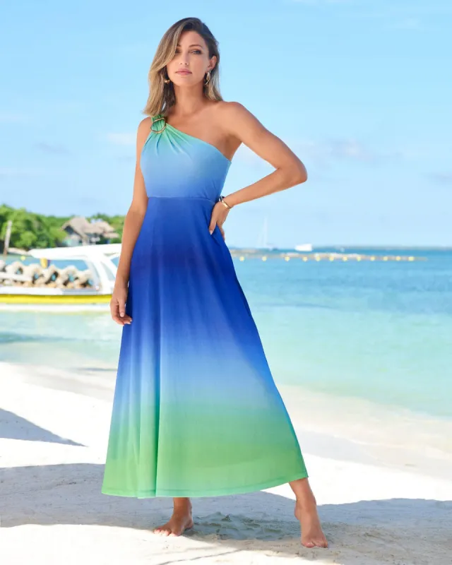 Limelight Ombre One Shoulder Hardware Detail Dress Blue Green sold by Boston Proper