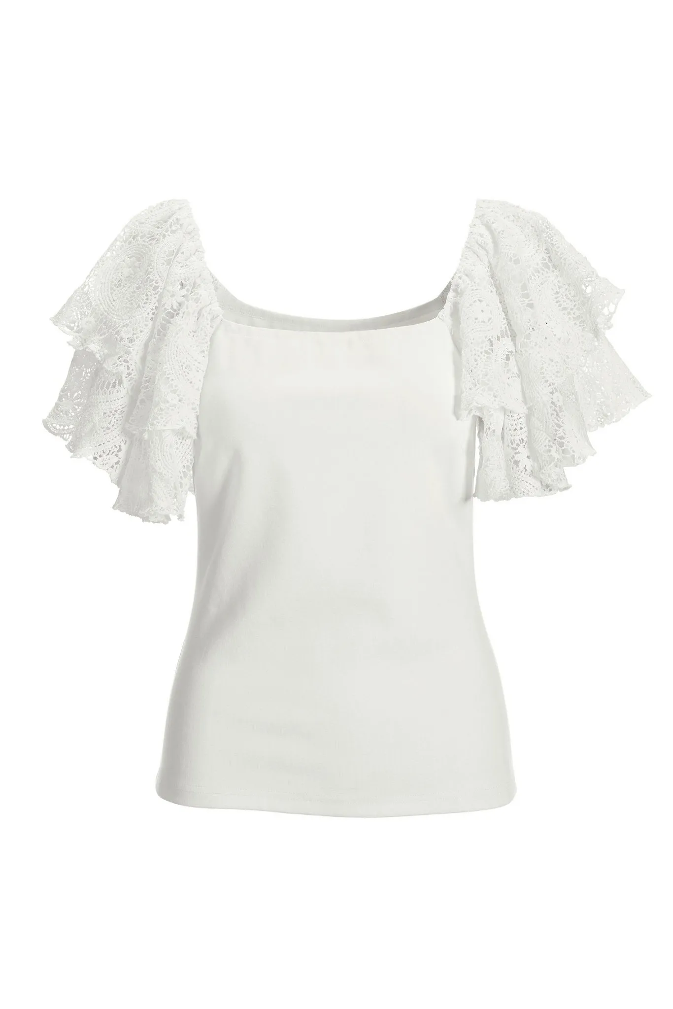 Crochet Ruffle Sleeve Top Off White sold by Boston Proper product image thumbnail 2