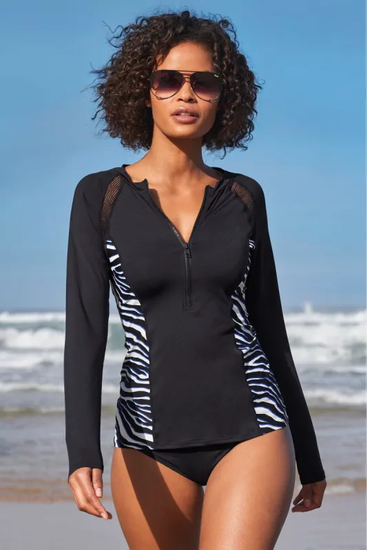Swim Sense Ocean Zebra Printed Rashguard Deep Ocean/Black sold by Boston Proper