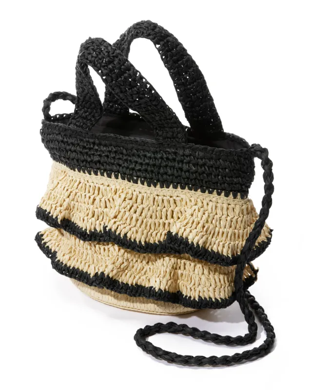 Ruffle Top Handle Bag Black/Natural sold by Boston Proper