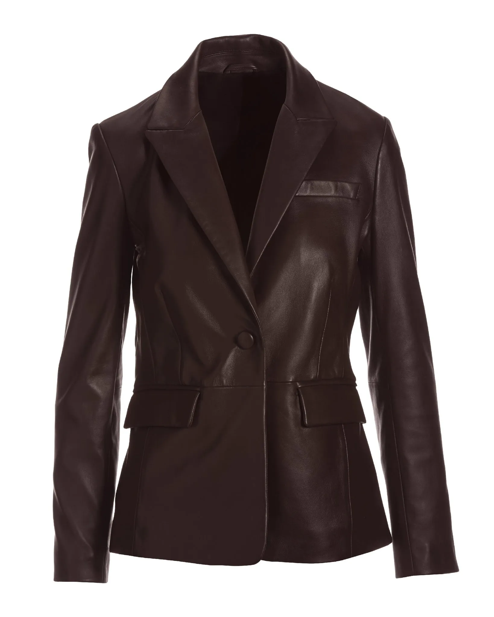 Leather Single Button Blazer Chocolate Brown sold by Boston Proper product image thumbnail 2