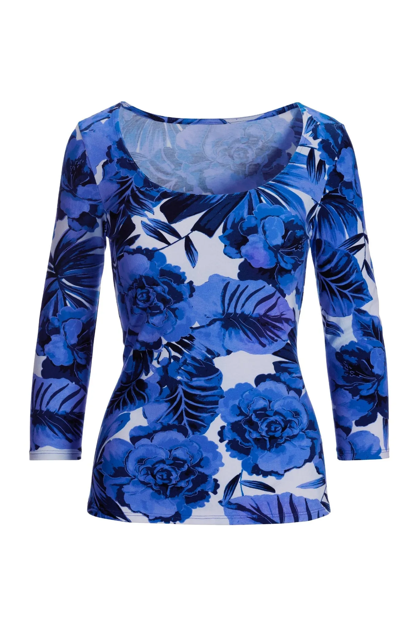 So Sexy Floral Palm Scoop Neck Top Blue/White sold by Boston Proper product image thumbnail 2