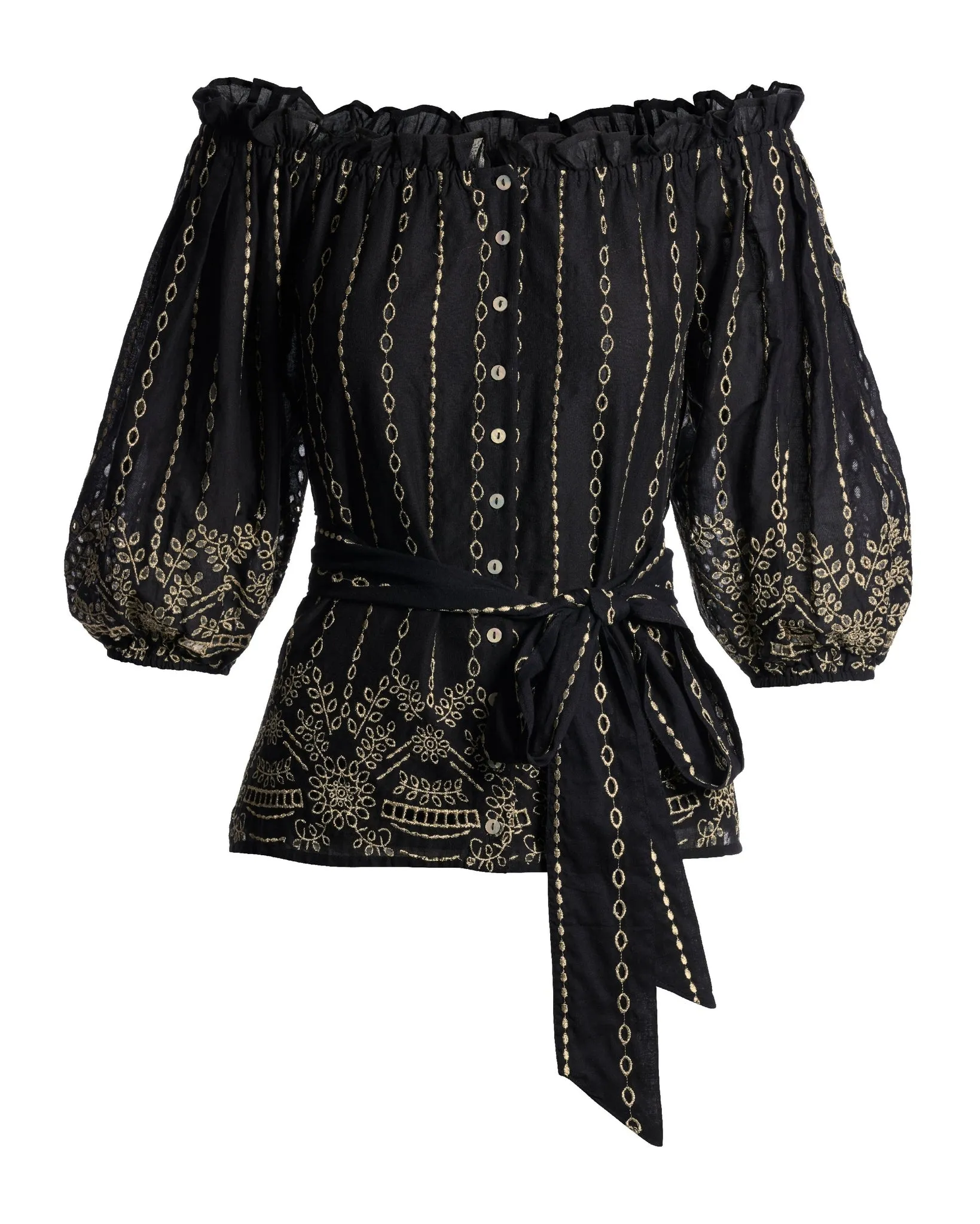 Metallic Eyelet Off The Shoulder Blouse Black/Gold sold by Boston Proper product image thumbnail 2