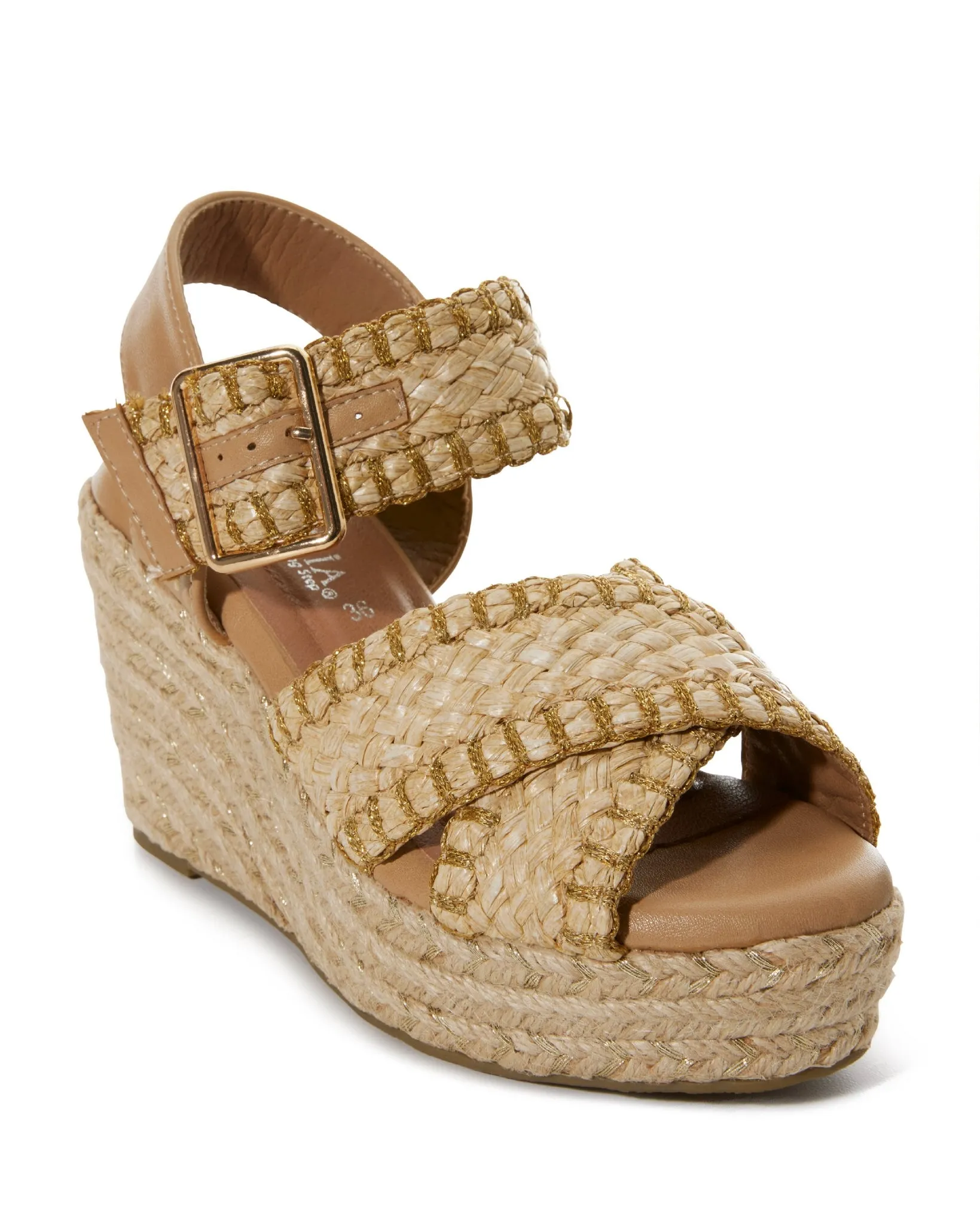 Raffia Metallic Wedge Natural sold by Boston Proper