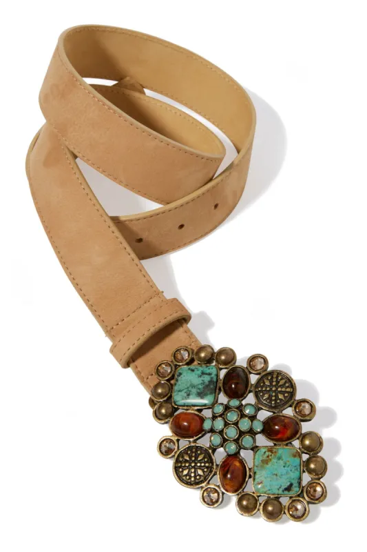 Marble And Gem Detail Leather Belt Turquoise Multi sold by Boston Proper