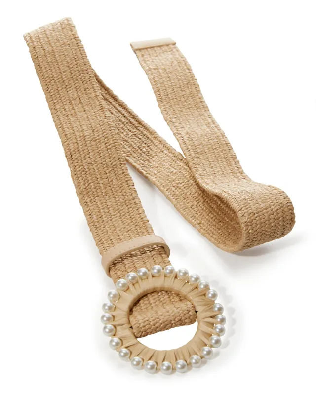 Pearl Round Raffia Stretch Belt Natural sold by Boston Proper
