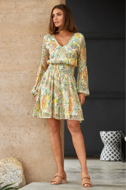 Paisley Print Smocked Peasant Dress Pink Multi sold by Boston Proper