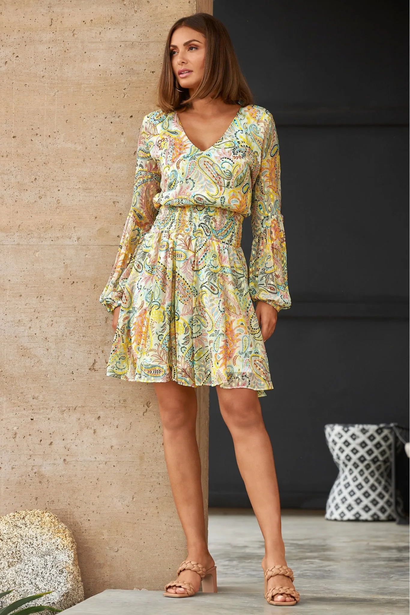 Paisley Print Smocked Peasant Dress Pink Multi sold by Boston Proper