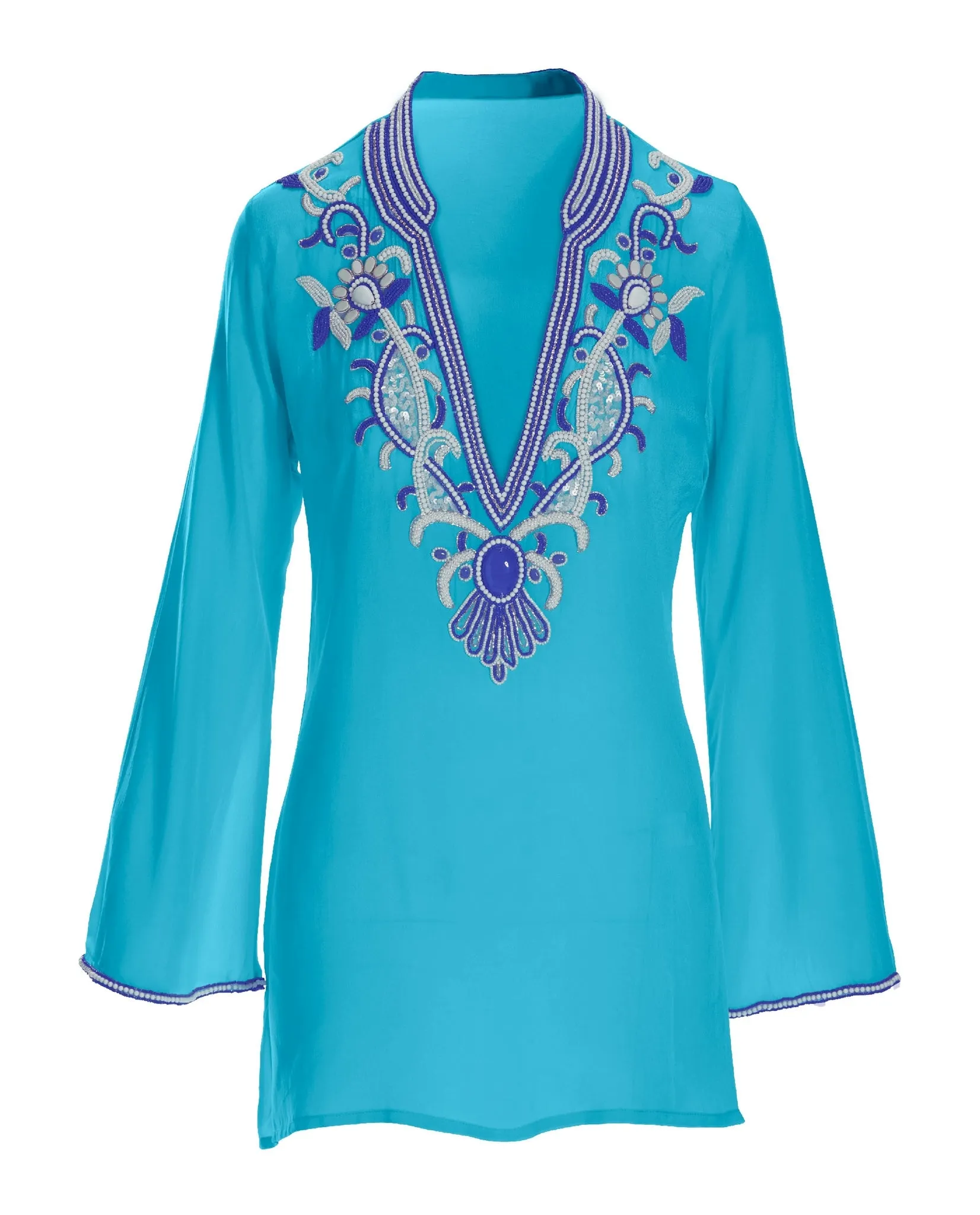 Embellished V Neck Resort Tunic Top Splash Blue sold by Boston Proper product image thumbnail 2
