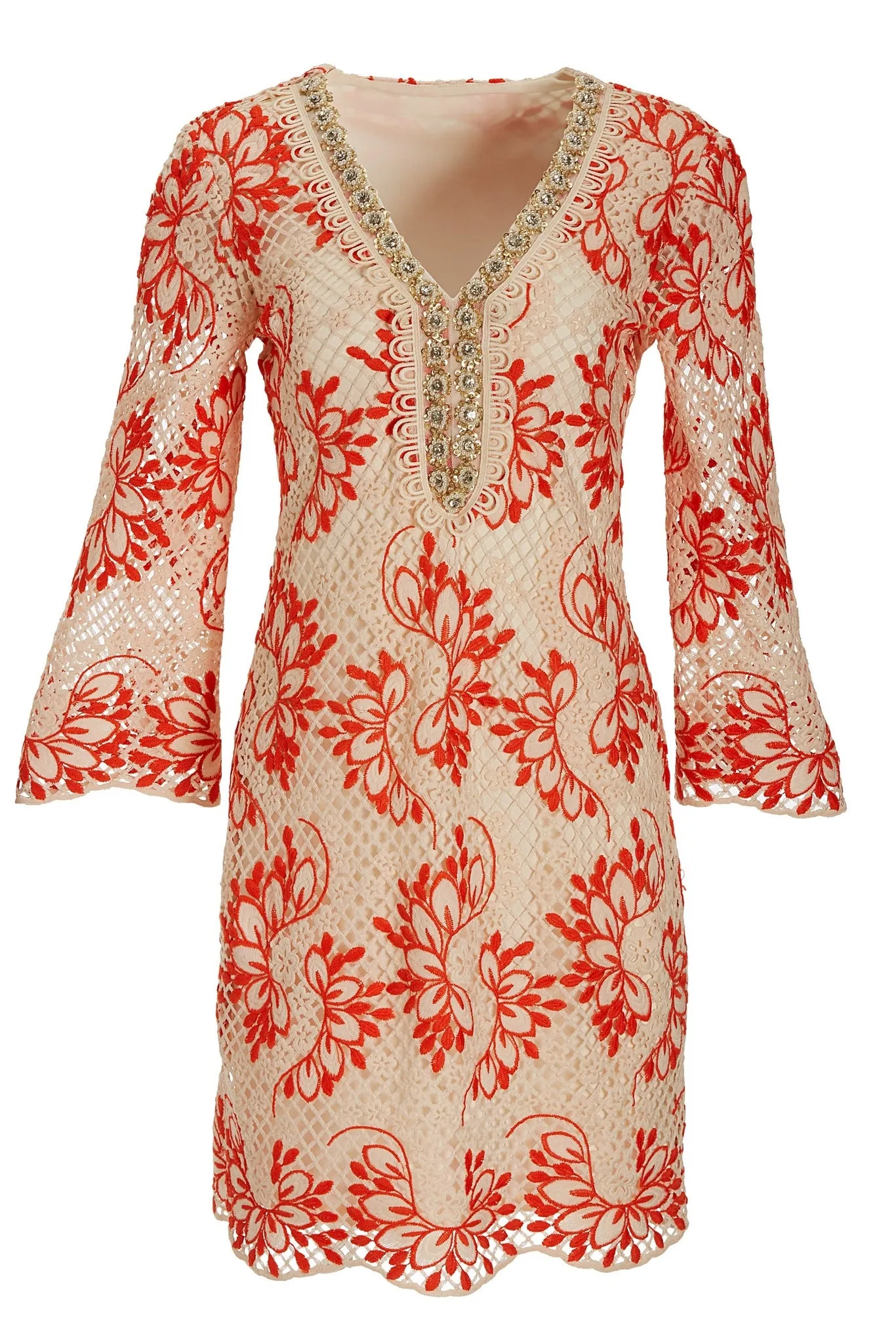 Crochet Embellished Tunic Dress Orange sold by Boston Proper product image thumbnail 2