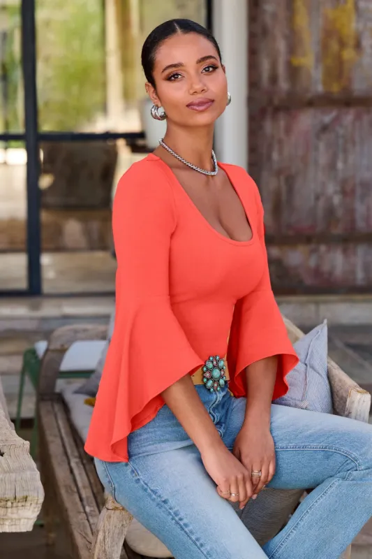 So Sexy Flare Sleeve Knit Top Hot Coral sold by Boston Proper
