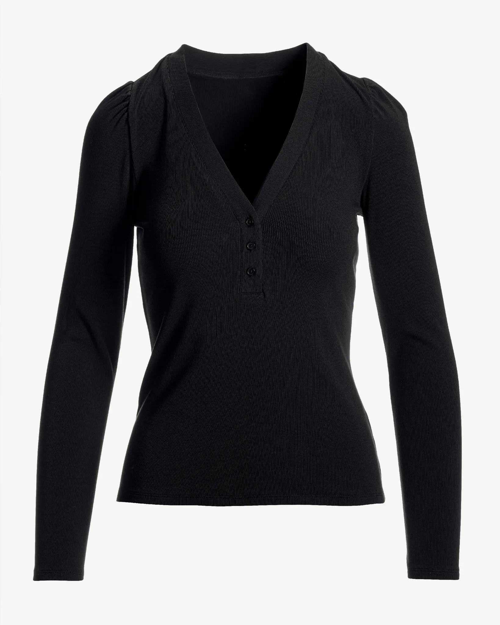 So Essential Henley Puff Long Sleeve Top Proper Black sold by Boston Proper product image thumbnail 2
