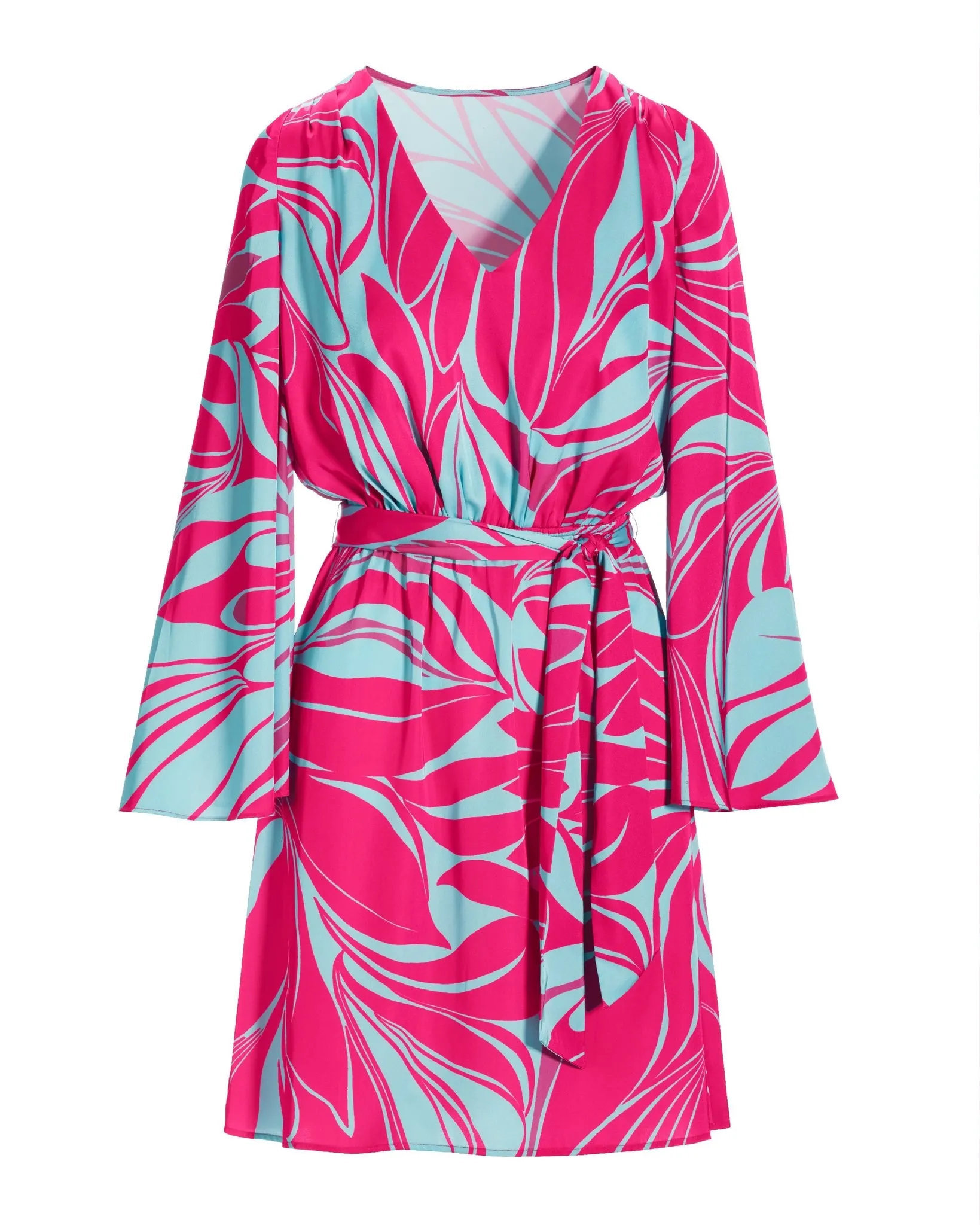 Sirena Abstract Print Flare Sleeve Charmeuse Dress Blue/Pink sold by Boston Proper product image thumbnail 2