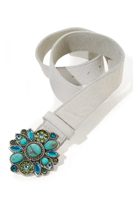 Turquoise Embellished Buckle Belt White sold by Boston Proper
