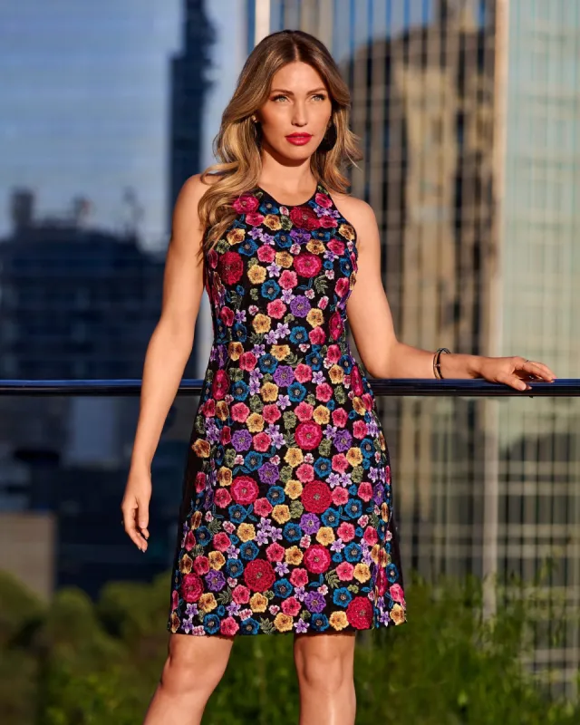 Hand Beaded and Embroidered High Neck A Line Dress Black Multi sold by Boston Proper