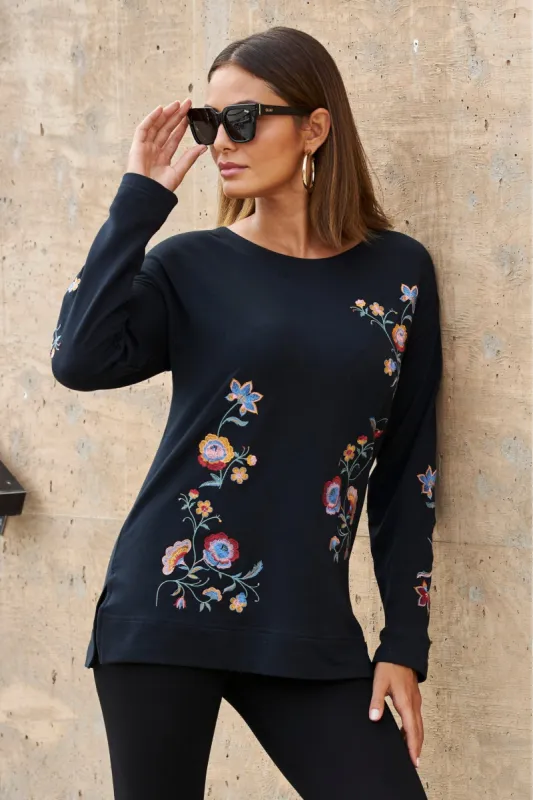 Embroidered Tunic Sweatshirt Black Multi sold by Boston Proper