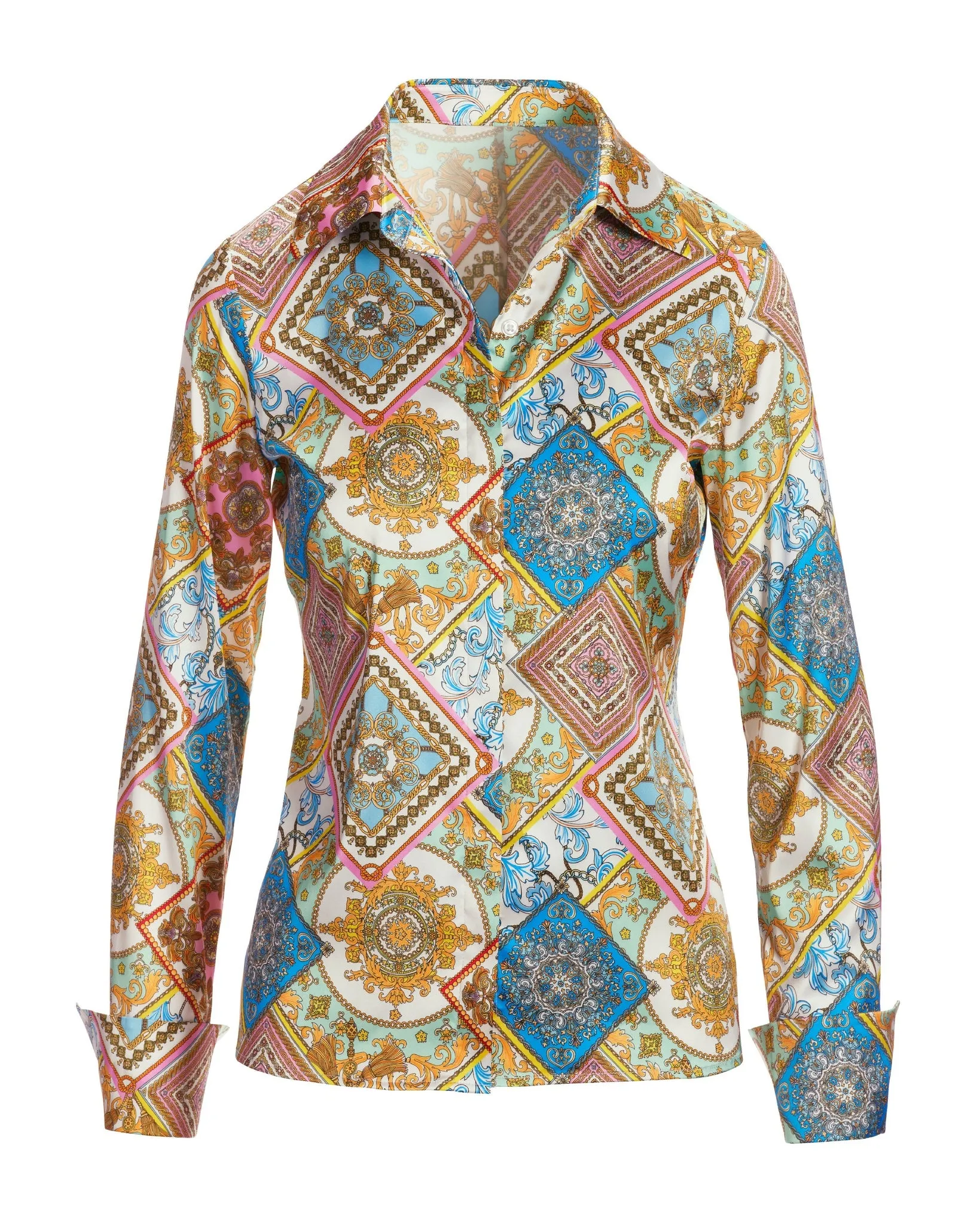Patchwork Status Sophia Button Up Charmeuse Blouse Multi sold by Boston Proper product image thumbnail 2