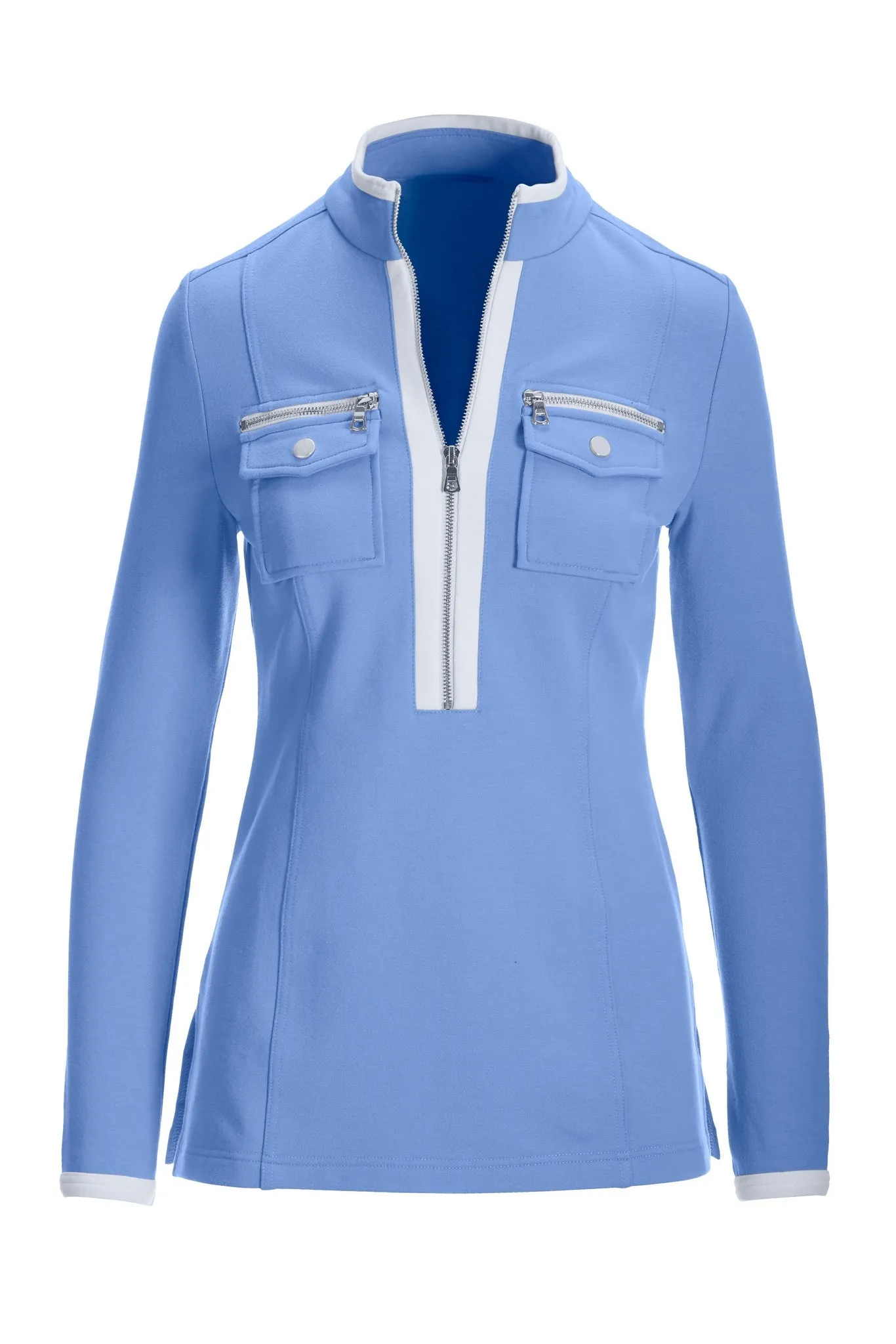Long Sleeve Chic Zip Top Blue sold by Boston Proper product image thumbnail 2