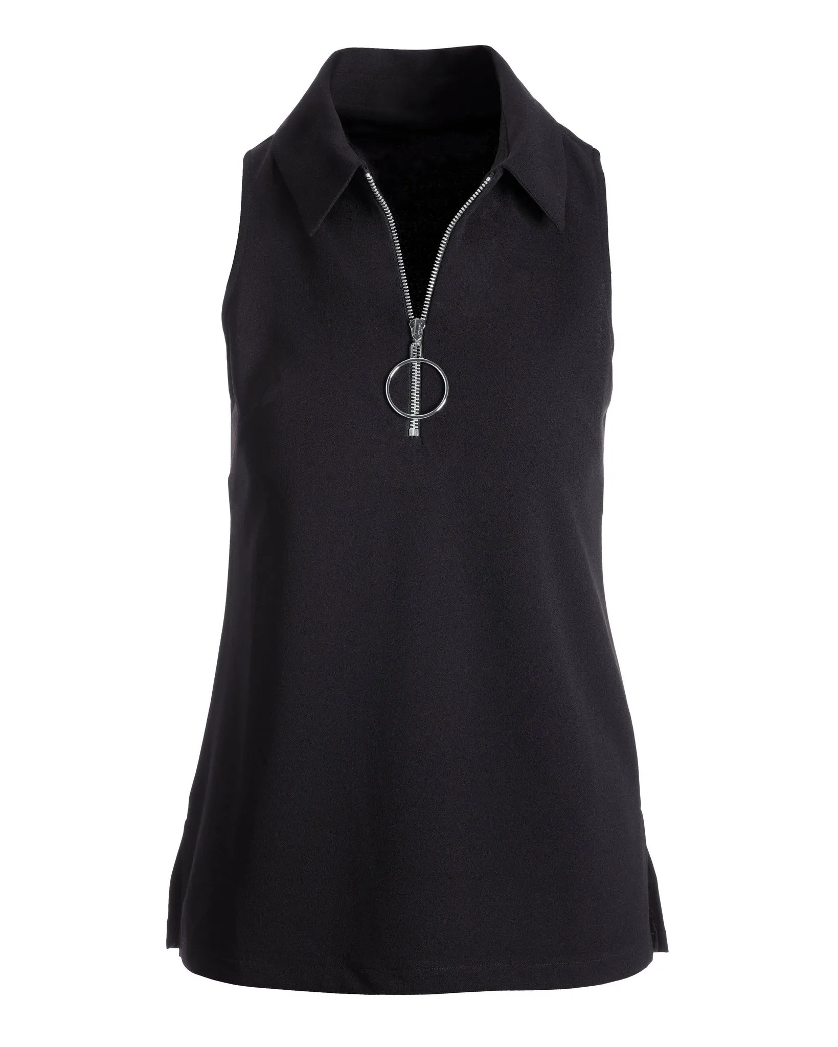 Collared Zip-Up Sleeveless Knit Top Black sold by Boston Proper product image thumbnail 2