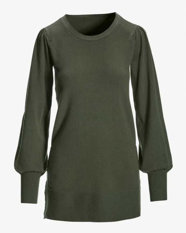 Lightweight Puff Sleeve Tunic Sweater Olive Night sold by Boston Proper