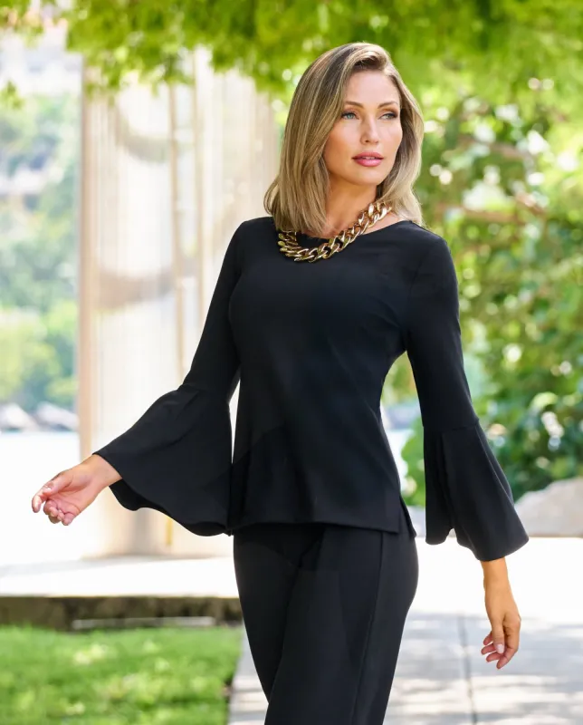 Beyond Travel Crew Neck Bell Sleeve Top Jet Black sold by Boston Proper