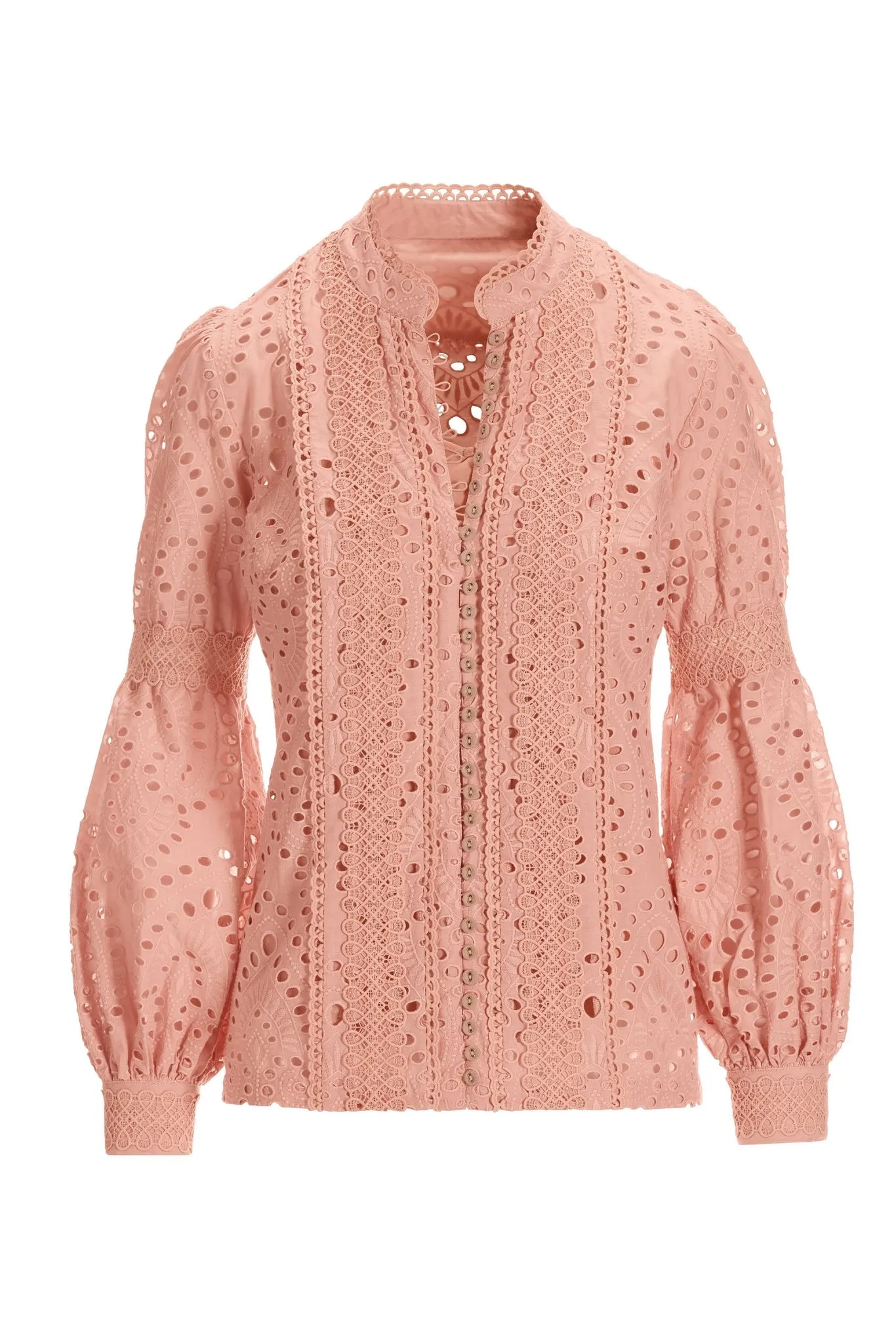Lace Inset Eyelet Shirt Dusty Rose sold by Boston Proper product image thumbnail 2