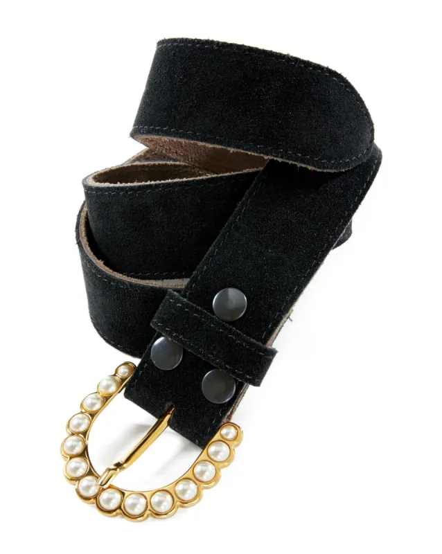 Leather Pearl Buckle Belt Black sold by Boston Proper