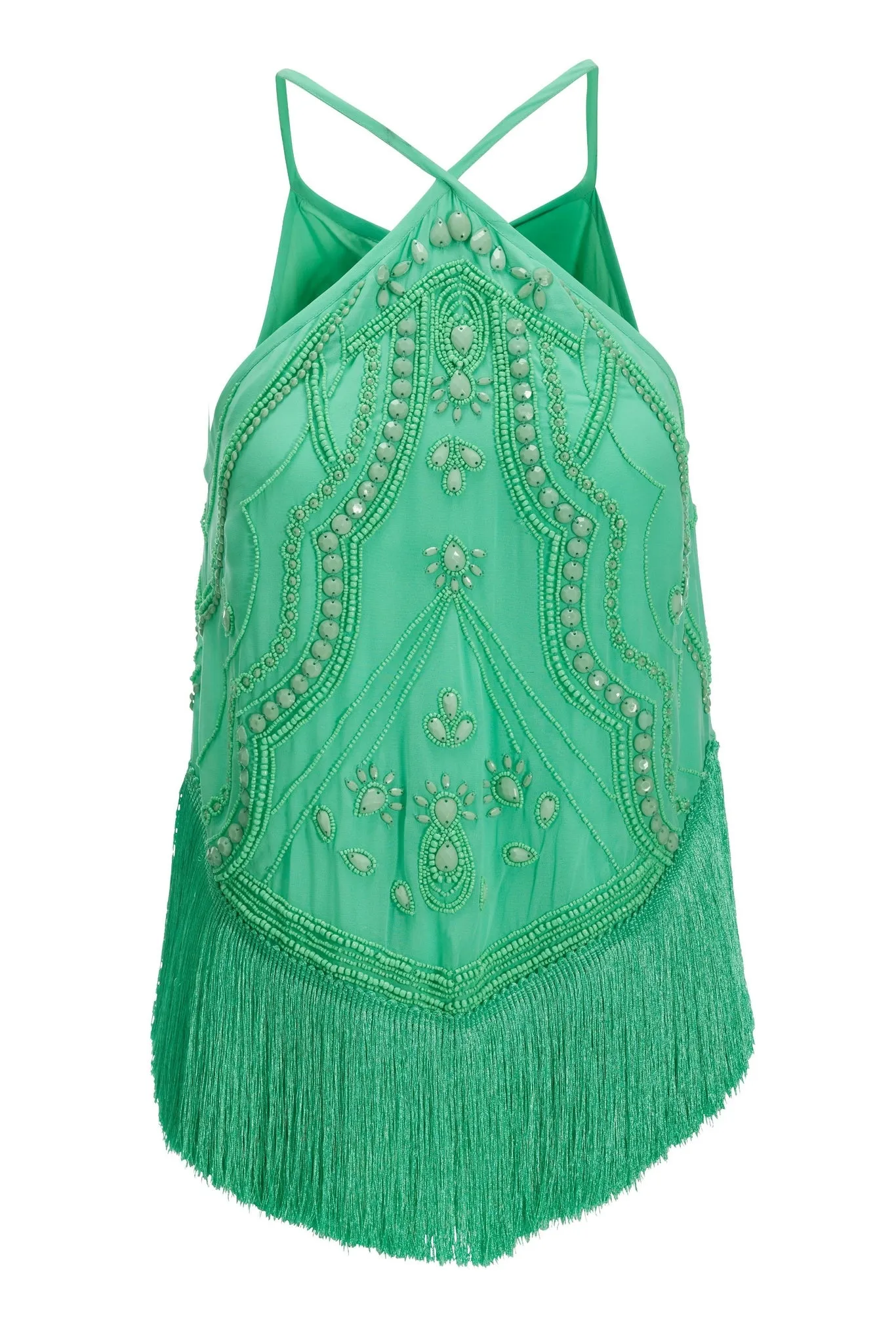 Hand Beaded Fringe Halter Top Juniper sold by Boston Proper product image thumbnail 2