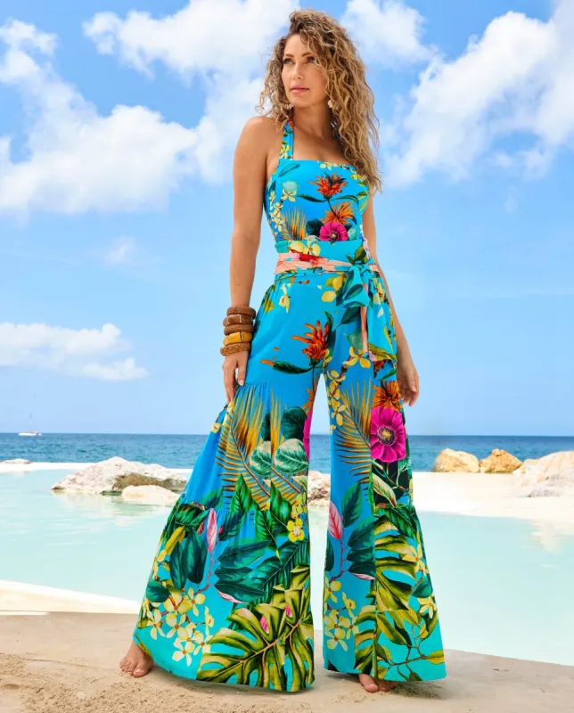 Floral Printed Cover Up Pant Blue Multi sold by Boston Proper