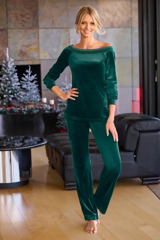 Embellished Velour Slouchy Set Green sold by Boston Proper