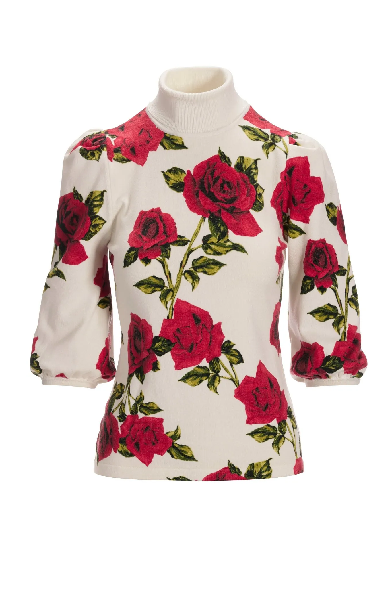 Rose Printed Turtleneck Sweater Off White Multi sold by Boston Proper product image thumbnail 2