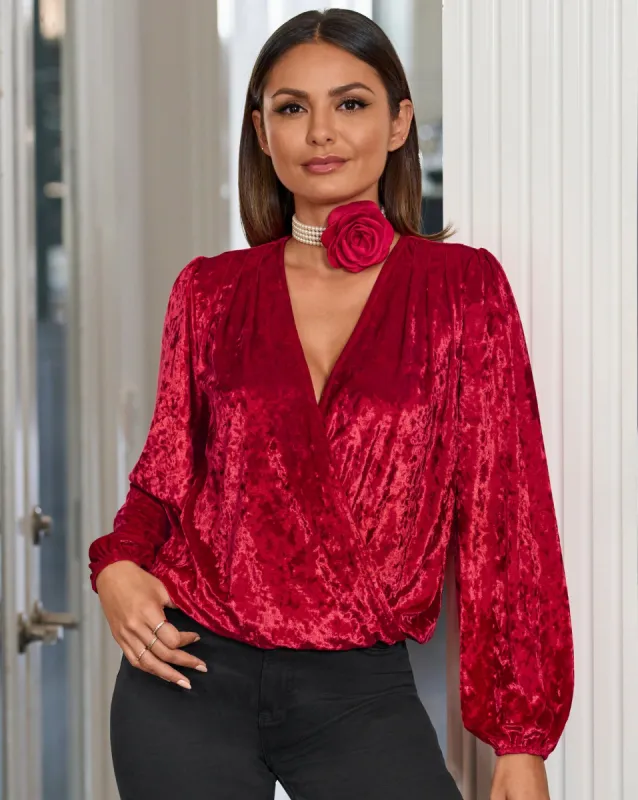 Velvet Surplice Knit Top Red sold by Boston Proper