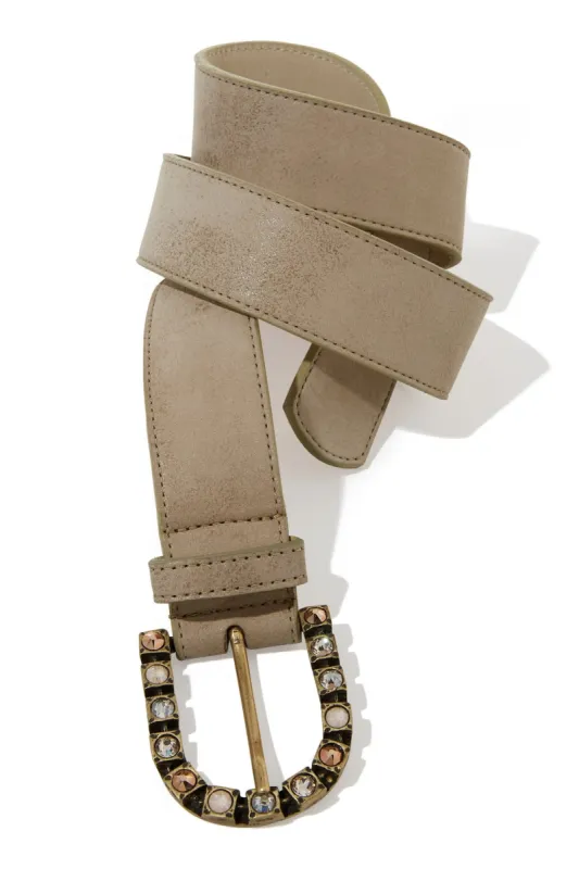 Metal And Gem Leather Buckle Belt Nude sold by Boston Proper