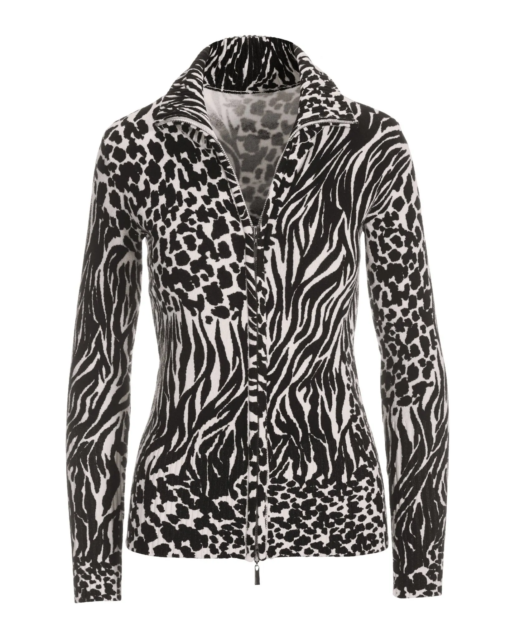 Mixed Animal Proper Zip Up Cardigan Black/Off White sold by Boston Proper product image thumbnail 2