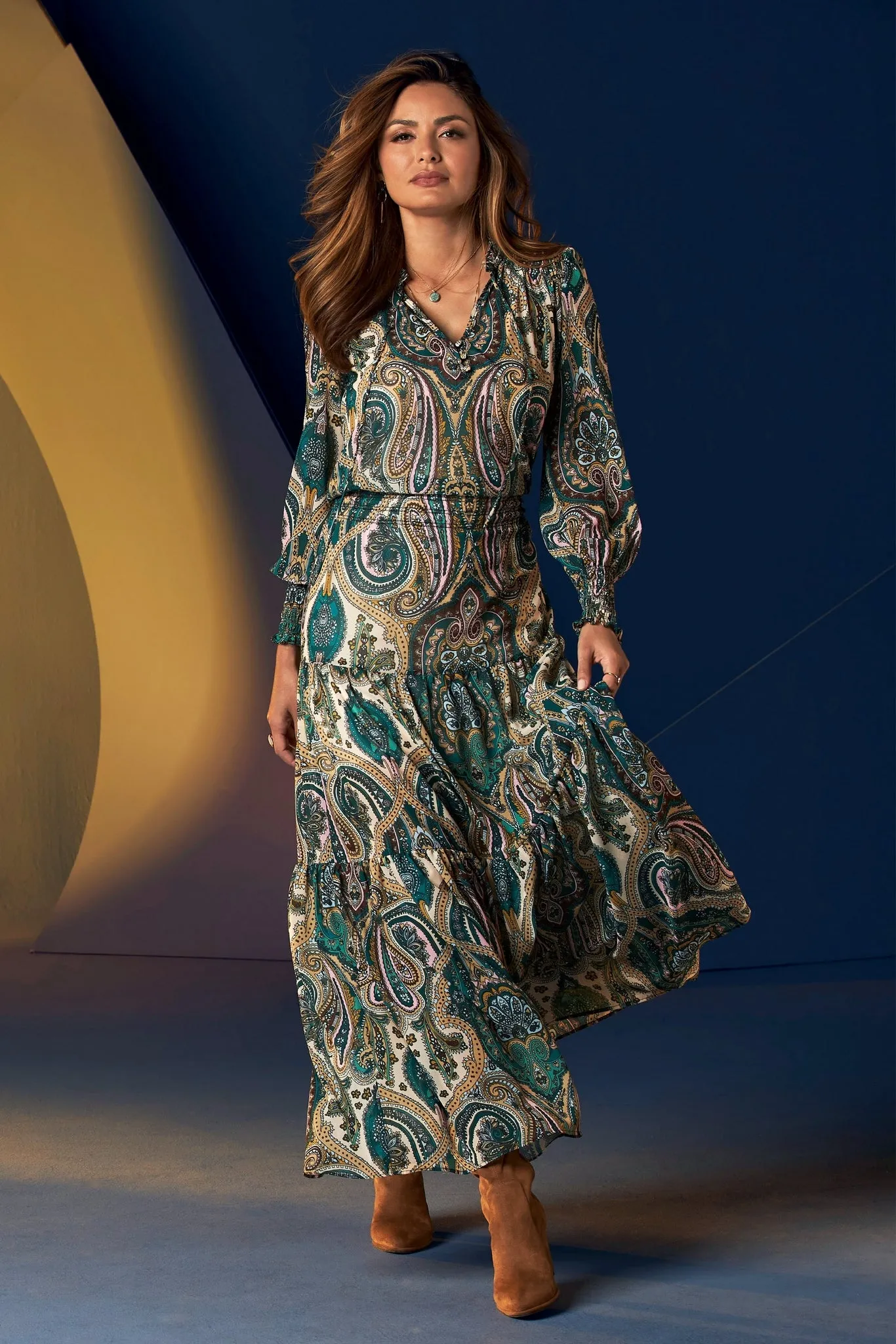 Paisley Boho Maxi Dress Neutral Multi sold by Boston Proper