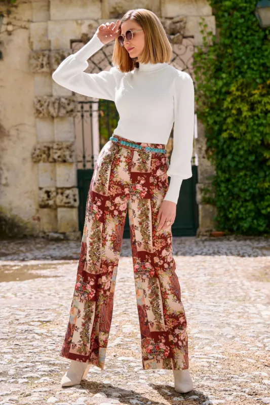 Patchwork Print High Waist Palazzo Pant Multi sold by Boston Proper