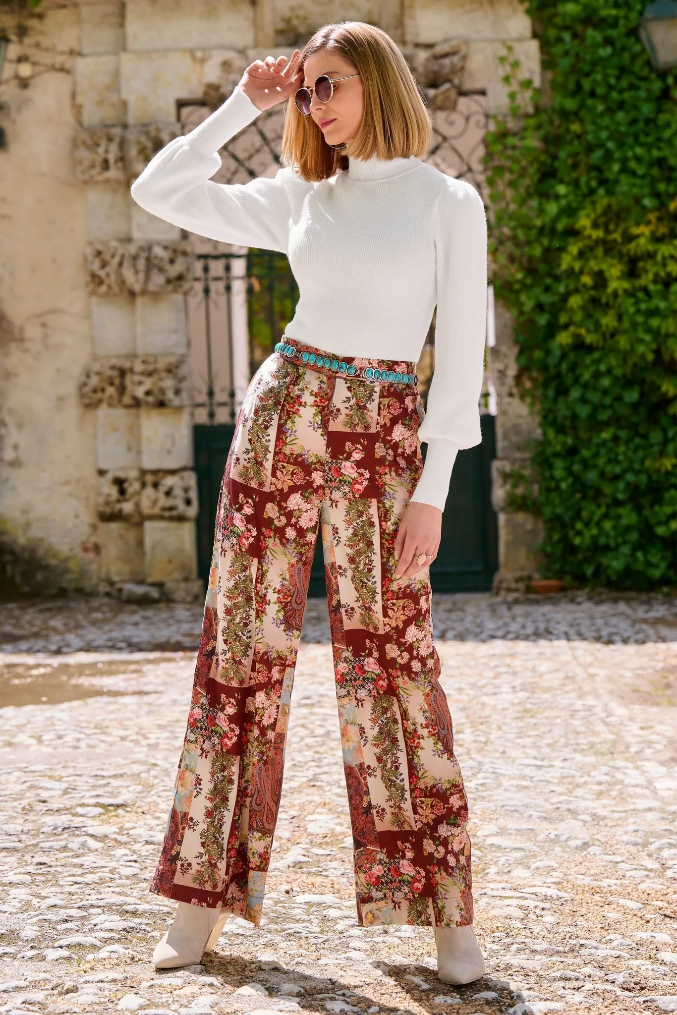 Patchwork Print High Waist Palazzo Pant Multi sold by Boston Proper