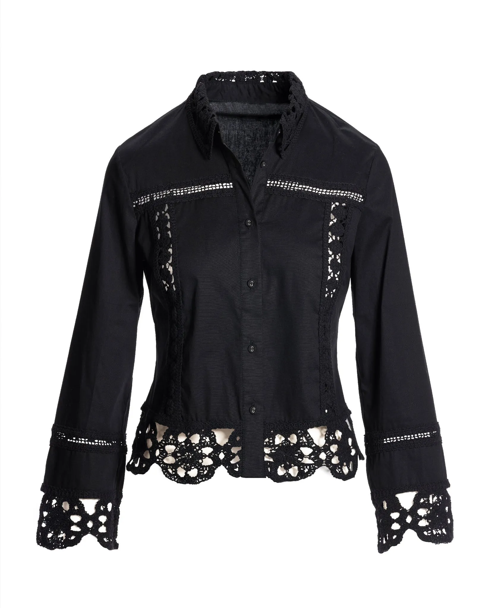 Crochet Trim Button-Up Shirt Black sold by Boston Proper product image thumbnail 2