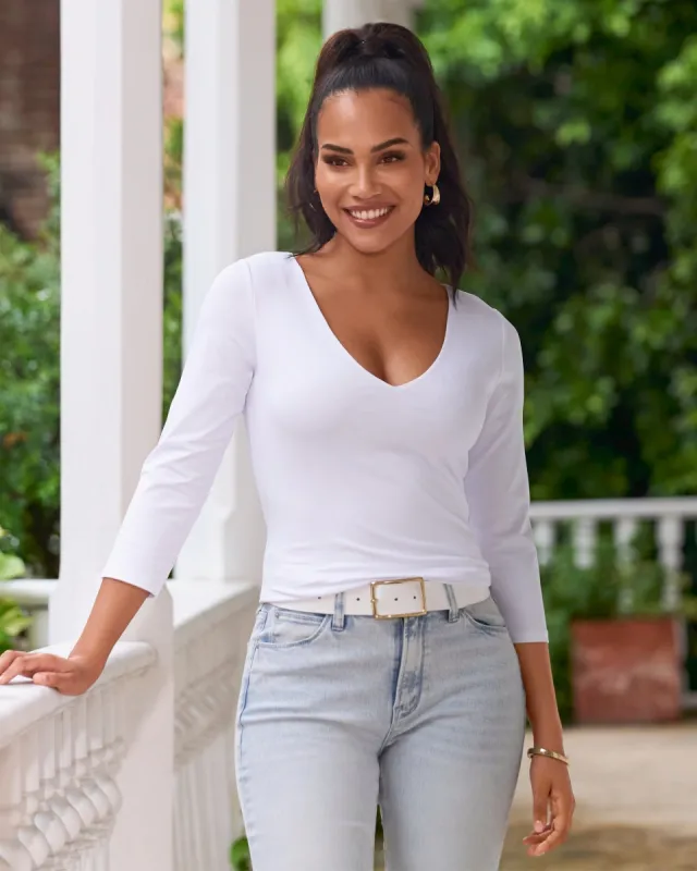 So Modern Three Quarter Sleeve Top White sold by Boston Proper
