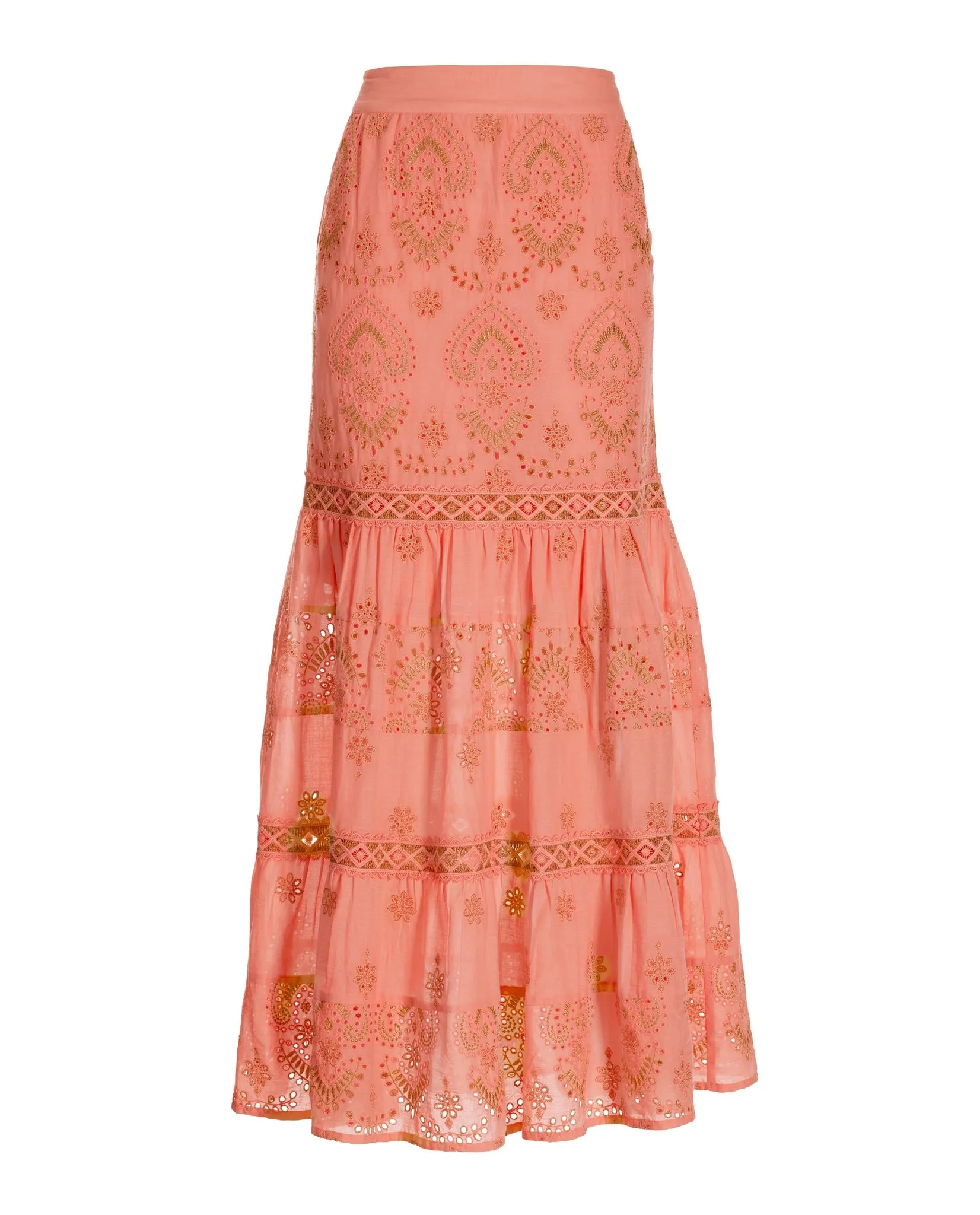 Metallic Embroidered Eyelet Maxi Skirt Coral/Gold sold by Boston Proper product image thumbnail 2
