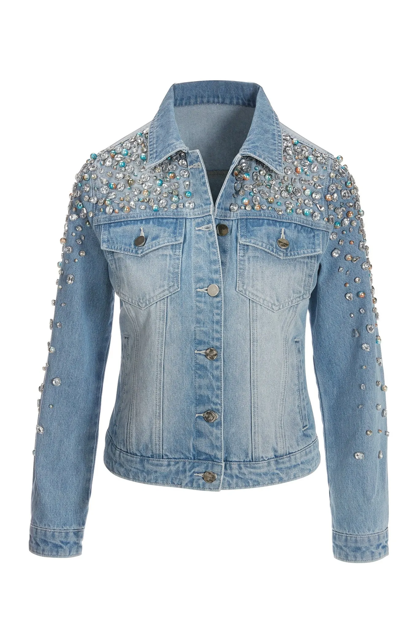 Pearl And Jewel Embellished Denim Jacket Light Wash sold by Boston Proper product image thumbnail 2
