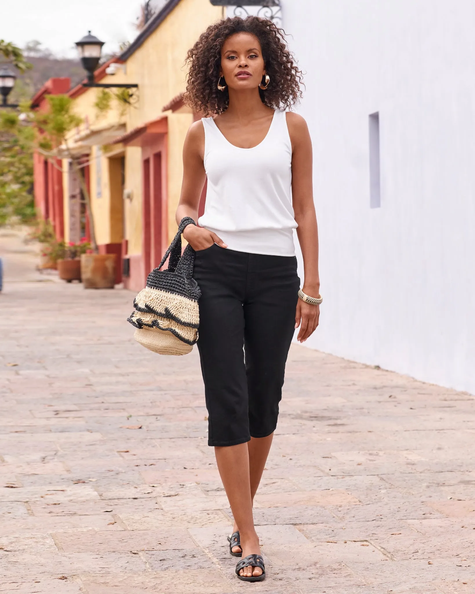 Hampton Pull On Pedal Pusher Black sold by Boston Proper